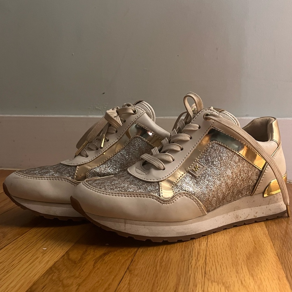 Michael Kors Wilma Gold Color-Block Logo Trainer